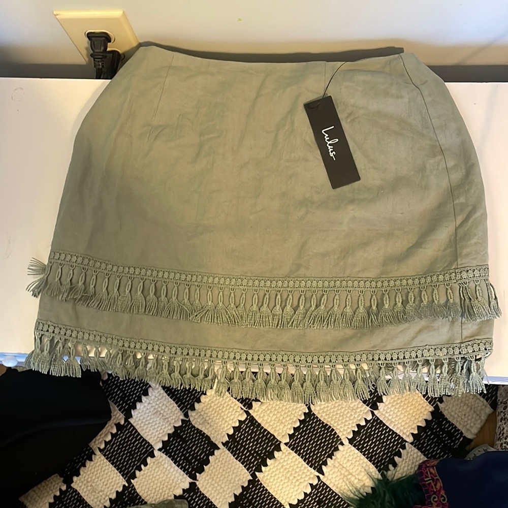 Lulus Boho Sage Green Tassel Skirt